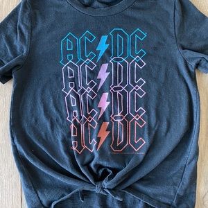 Girls tie front, rock band T-shirt